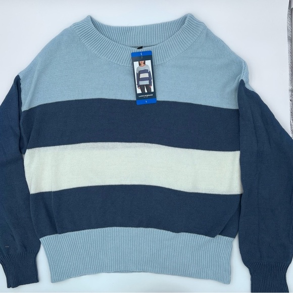 Lucky Brand Blue & White Striped Oversized Relaxed Cozy Fall Sweater Women’s L - Picture 5 of 9